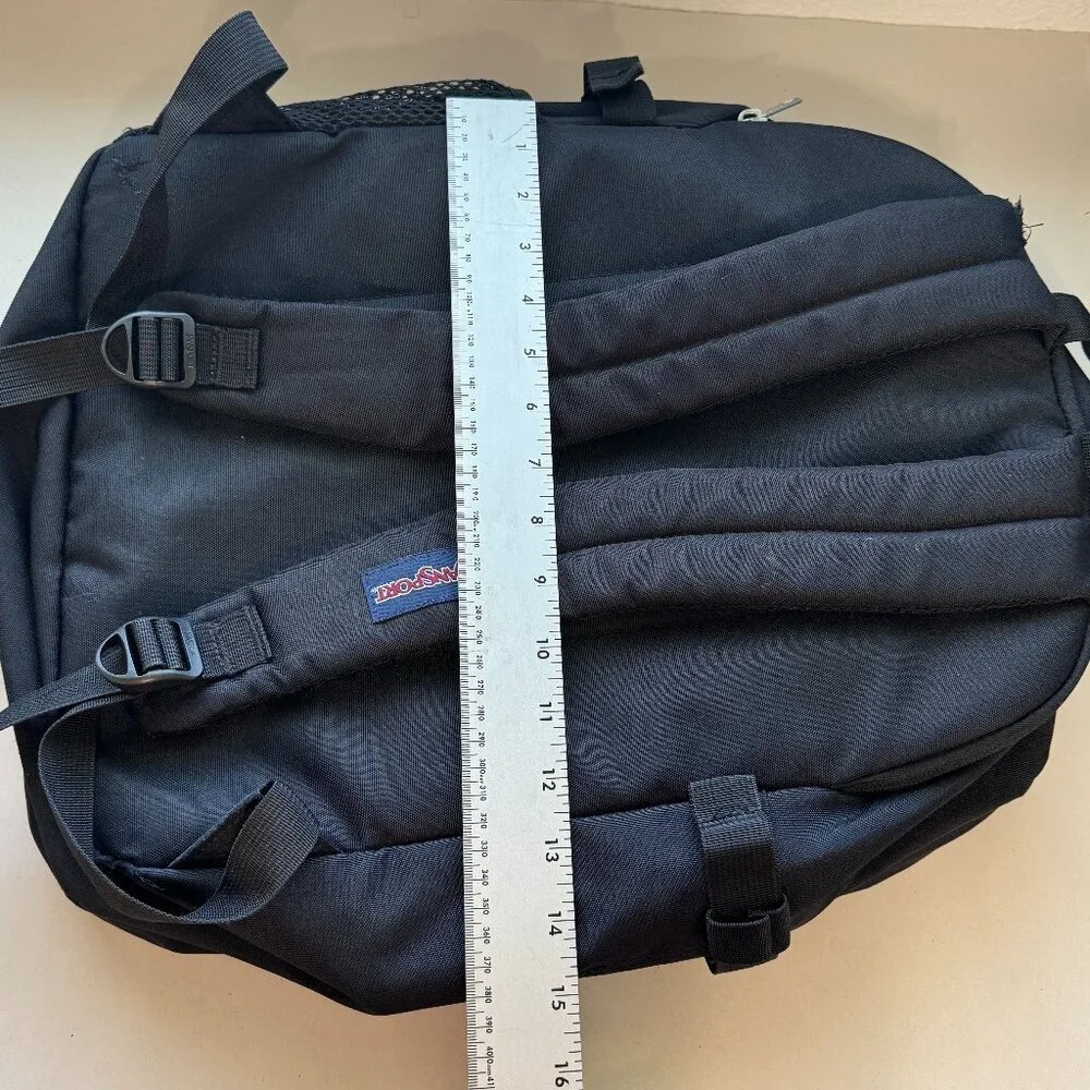 JANSPORT Backpack Unisex Size Large Black Leather Diamond Patch-Brown (with two